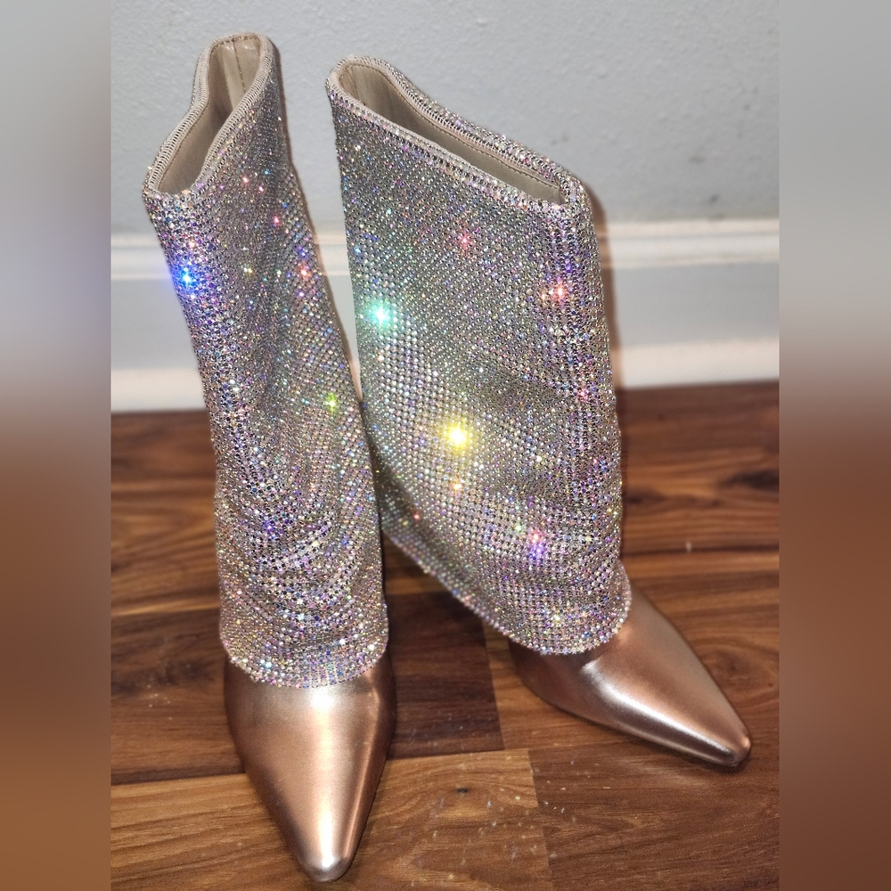 Elegant Silver Rhinestone Women's Boots